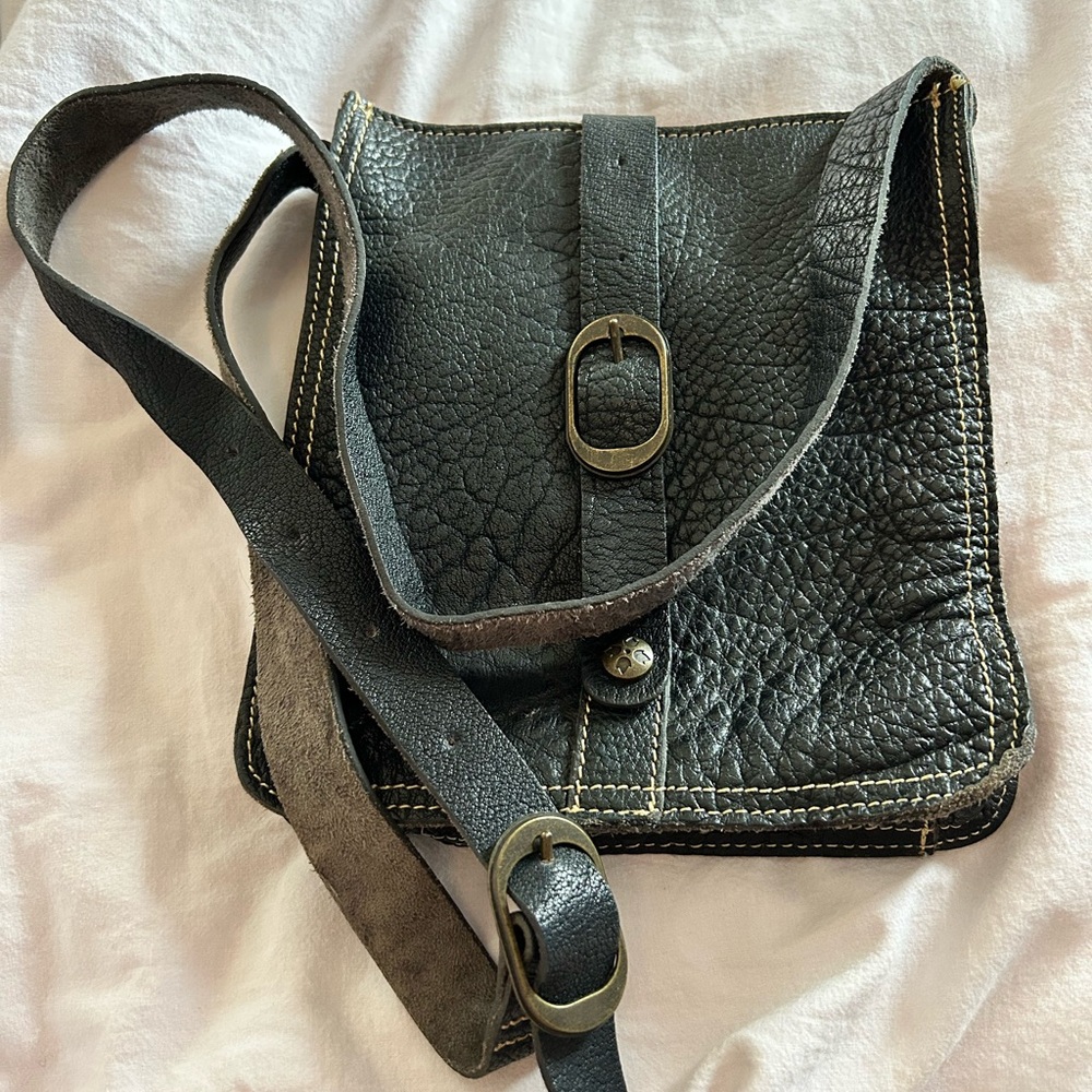 Patricia Nash Black Leather Bag with Brown Interior